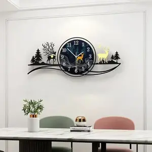 Deer Forest 3D Wooden Wall Clock with Light 25 Inch – Blue Jungle Design