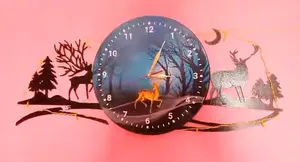Forest Deer Blue Jungle Wooden Wall Clock 25 Inch – Fancy Home Décor