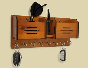 Multipurpose Wooden Wall Key Holder with Mobile Stand & Storage