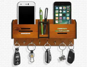 Multipurpose Wooden Wall Key Holder with Mobile Stand & Storage