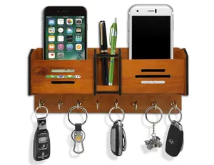 Multipurpose Wooden Wall Key Holder with Mobile Stand & Storage