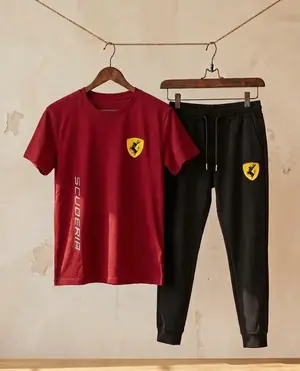 Premium Men's Printed Dri-Fit Track Suit 2-Piece Set – Red & Black Sportswear