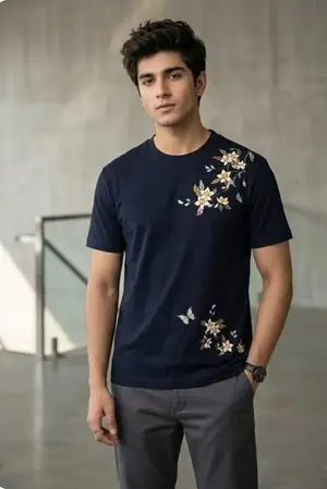 Buy Men's Dri-Fit Flower Printed T-Shirt – Round Neck Casual Sportswear