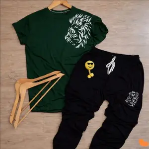 Men's Lion Print Track Suit 2-Piece Set – Slim Fit Printed Sportswear