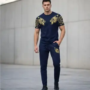 Men's Lion Print Slim Fit Track Suit 2-Piece Set – Micro Interlock