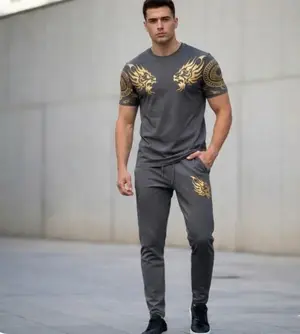 Men's Lion Print Slim Fit Track Suit 2-Piece Set – Micro Interlock