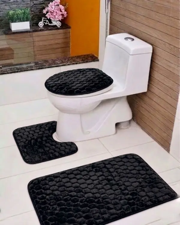 Luxury 3-Piece Bath Mat Set Black | Ultra-Soft & Absorbent