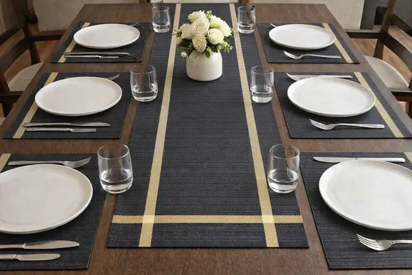 Black Gold Dining Table Mats 7 Piece Set | Elegant Dining Decor