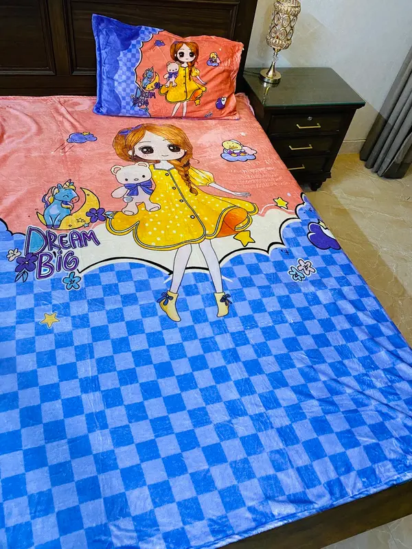Anime Style Single Fleece with Pillow cover for Kids 160cm x 220cm