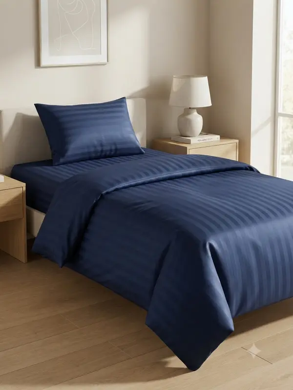 Single Duvet Cover Set – Blue Plain & Elegant