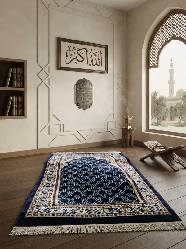 Luxury Soft Velvet Carpet Prayer Rug Blue – Comfort for Daily Prayer