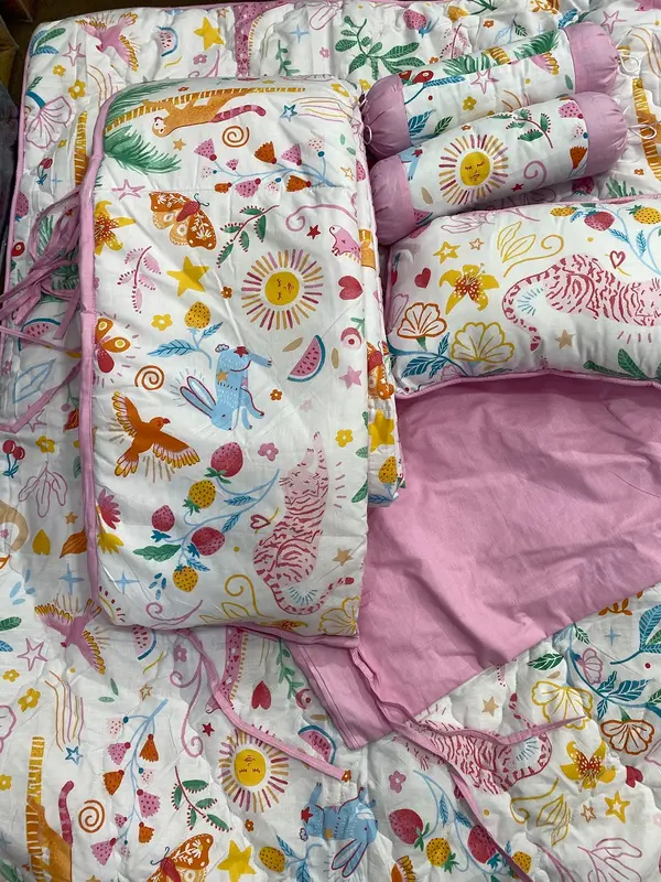 Baby Cot Set Pink Animal Theme- Crib Bedding for New Born