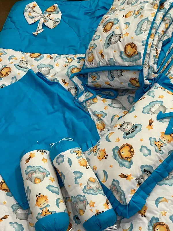 Baby Cot Set Blue Clouds- Crib Bedding for New Born