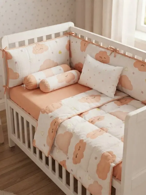 Baby Cot Set Peach Clouds- Crib Bedding for New Born