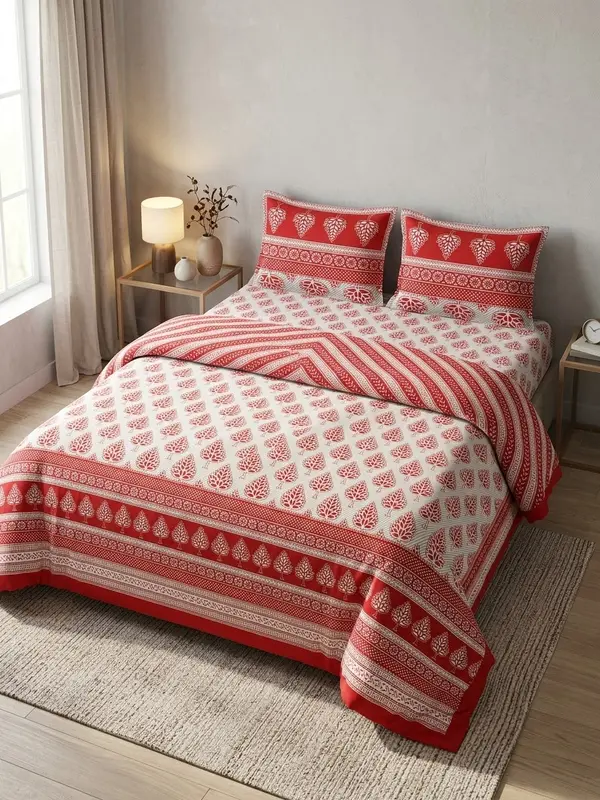 Luxury Cotton 4-Piece Quilt Cover Set Red – Pure Comfort & Breathable Softness