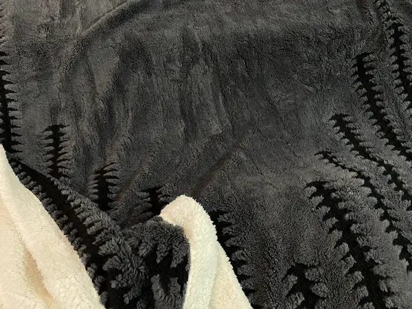 Grey Sherpa Fleece Throw Blanket with Black Striped 220cm x 240cm