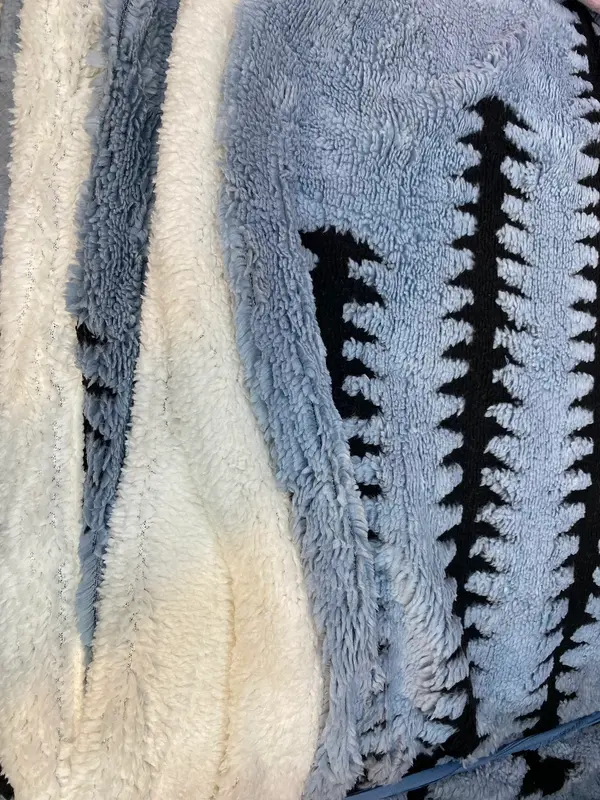 Blue Sherpa Fleece Throw Blanket with Black Striped 220cm x 240cm