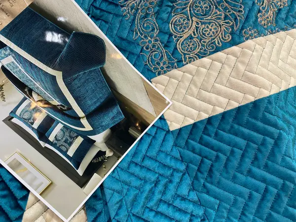 Luxury Velvet Embroidered Bed Cover – King Size with 2 Pillow Covers
