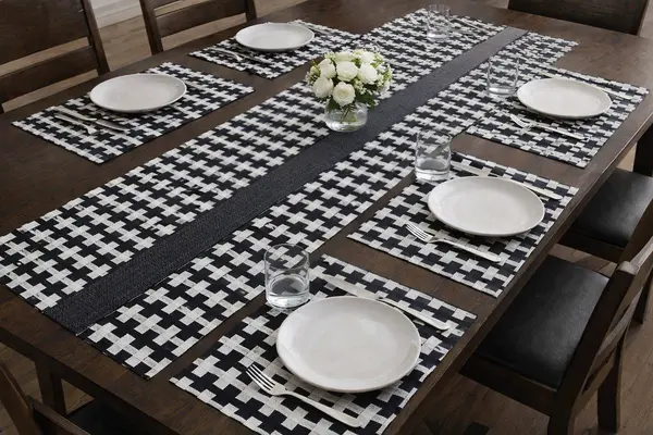Black White Dining Table Mats 7 Piece Set | Elegant Dining Decor