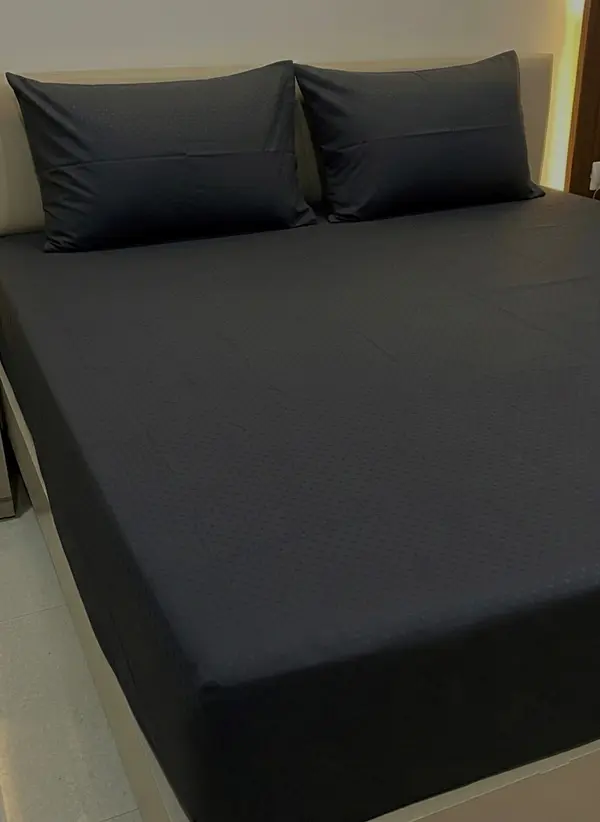 Premium Black Cotton Satin King Size Bed Sheet Set with 2 Pillow Covers