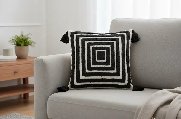 Heavy Embossed Black White Cushion Covers with Tassal