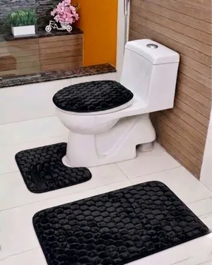 Luxury 3-Piece Bath Mat Set Black | Ultra-Soft & Absorbent
