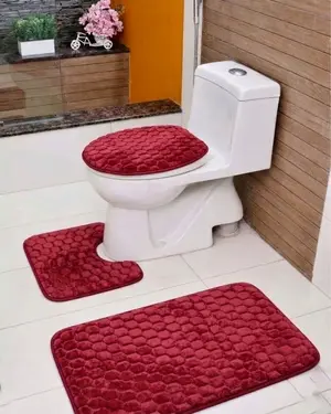 Luxury 3-Piece Bath Mat Set Maroon | Ultra-Soft & Absorbent