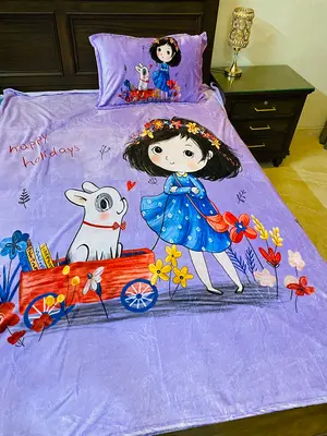 Purple Single Fleece with Pillow cover for Kids 160cm x 220cm