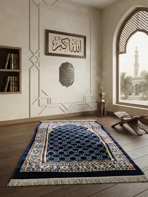 Luxury Soft Velvet Carpet Prayer Rug Blue – Comfort for Daily Prayer