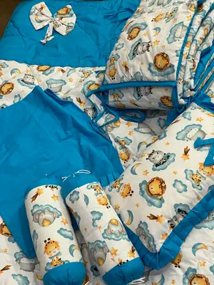 Baby Cot Set Blue Clouds- Crib Bedding for New Born