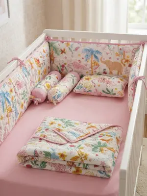 Baby Cot Set Pink Animal Theme- Crib Bedding for New Born
