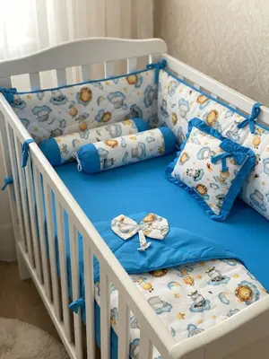 Baby Cot Set Blue Clouds- Crib Bedding for New Born