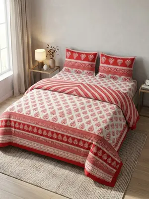Luxury Cotton 4-Piece Quilt Cover Set Red – Pure Comfort & Breathable Softness