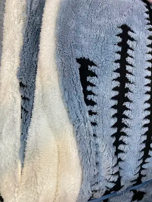 Blue Sherpa Fleece Throw Blanket with Black Striped 220cm x 240cm