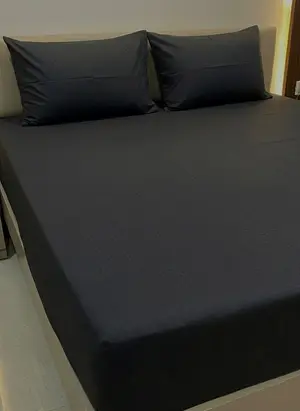 Premium Black Cotton Satin King Size Bed Sheet Set with 2 Pillow Covers