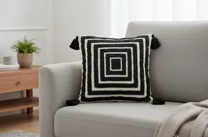Heavy Embossed Black White Cushion Covers with Tassal