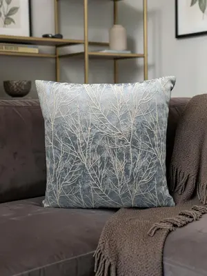 Off-White & Gold Textured Tree Branch Sofa Cushion Cover – 16x16 Inches