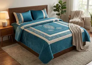 Premium Diamond Velvet Embroidered Bedspread – King Size with 2 Pillow Covers
