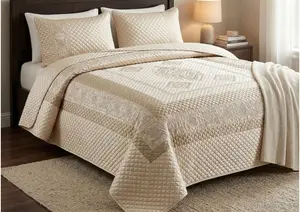 Premium Diamond Velvet Embroidered Bedspread – King Size with 2 Pillow Covers