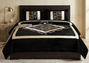 Luxury Velvet Embroidered Bed Cover – King Size with 2 Pillow Covers