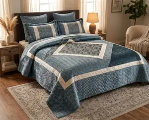 Luxury Velvet Embroidered Bed Cover – King Size with 2 Pillow Covers