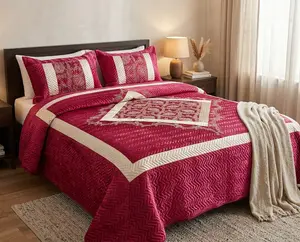 Luxury Velvet Embroidered Bed Cover – King Size with 2 Pillow Covers