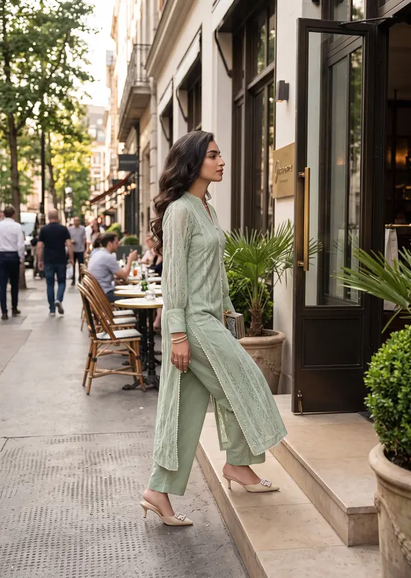 Apple Pie Long Shirt Set - Mint Green