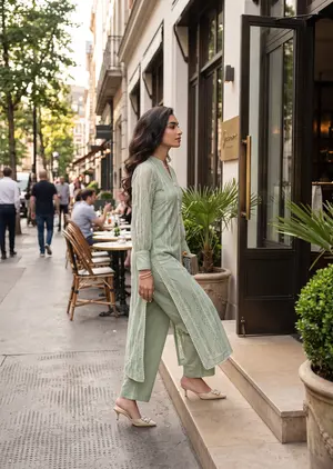 Apple Pie Long Shirt Set - Mint Green
