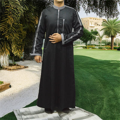 Black with Grey Contrast - Fashion Thobe
