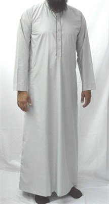 Light Grey Saudi Style Designer Thobe - Embroidered