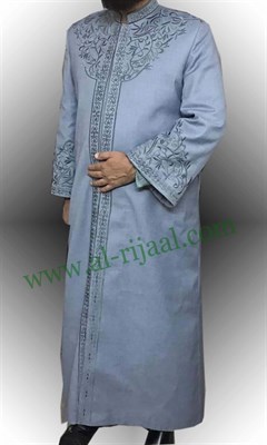 EMBROIDERED AZHARI THOBE (LIGHT GREY)